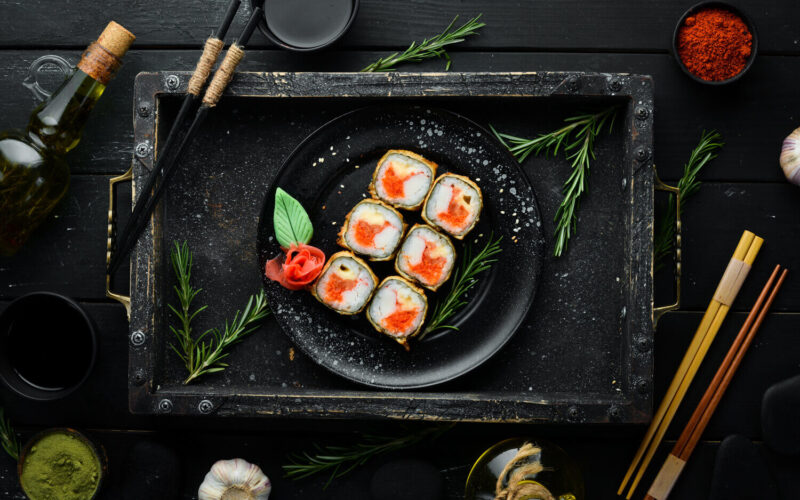 sushi-with-crab-caviar-cooked-oil-sushi-menu-japanese-restaurant-top-view-2